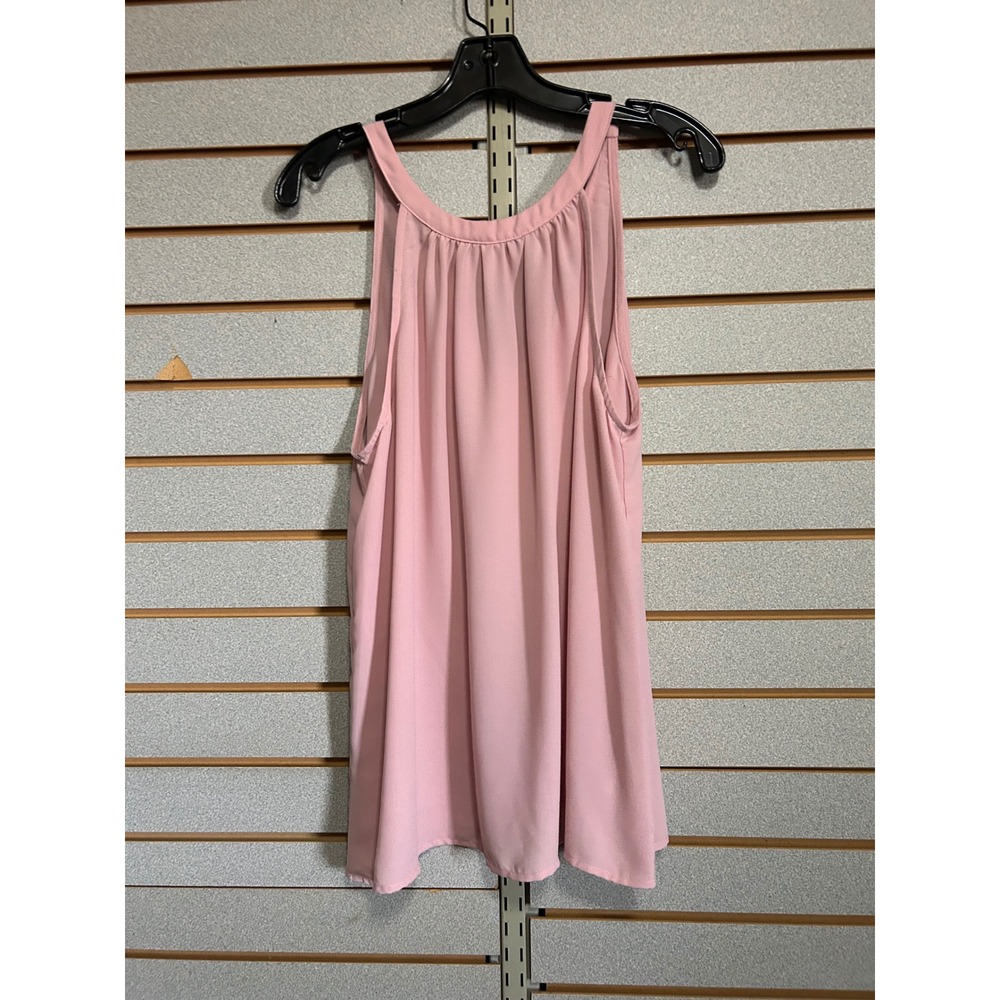 Doe & Rae Womens Blush Pink Ruffle Lace Up Sleeveless Blouse Top L Romantic Flow